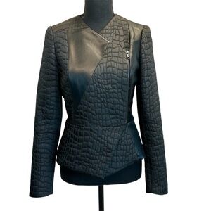 Judith & Charles black croc embossed leather asymmetrical blazer jacket Sz 4